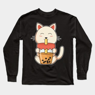 Cat & Drink with Drinking straw Long Sleeve T-Shirt